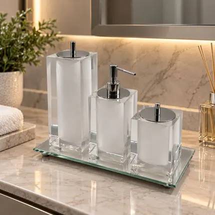 Conjunto Banheiro 3 Peças em Resina Cristal - Cromado