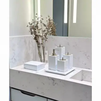 Conjunto Banheiro 4 Peças em Resina Branco - Cromado