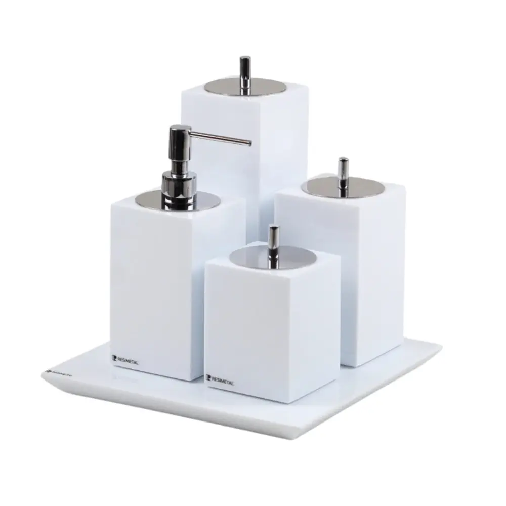 Conjunto Banheiro 4 Peças em Resina Branco - Cromado