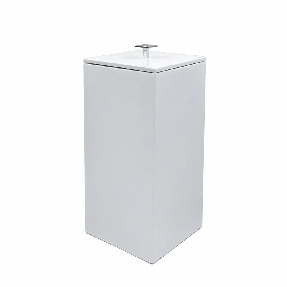 Lixeira Quadrada 5,5L em Resina Branco - Cromado