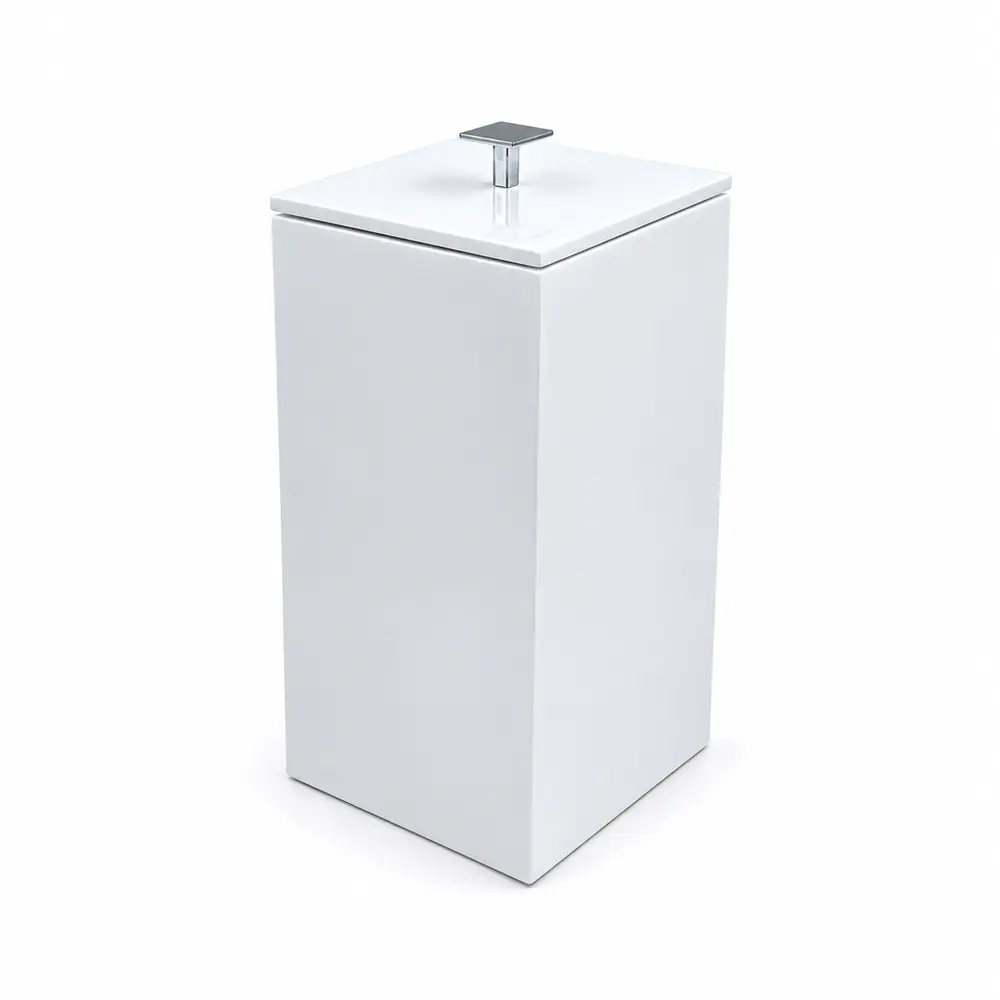 Lixeira Quadrada 5,5L em Resina Branco - Cromado