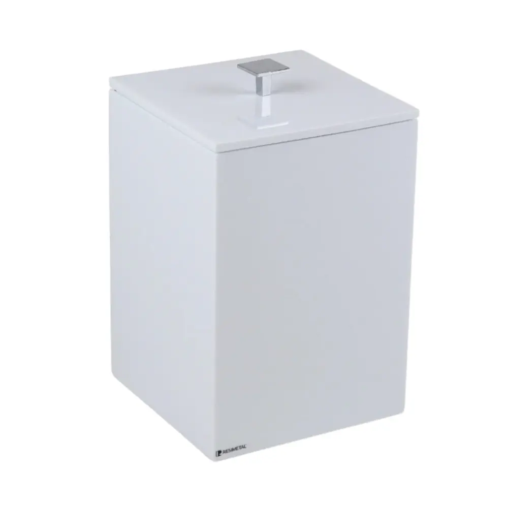 Lixeira Quadrada 5,5L em Resina Branco - Cromado