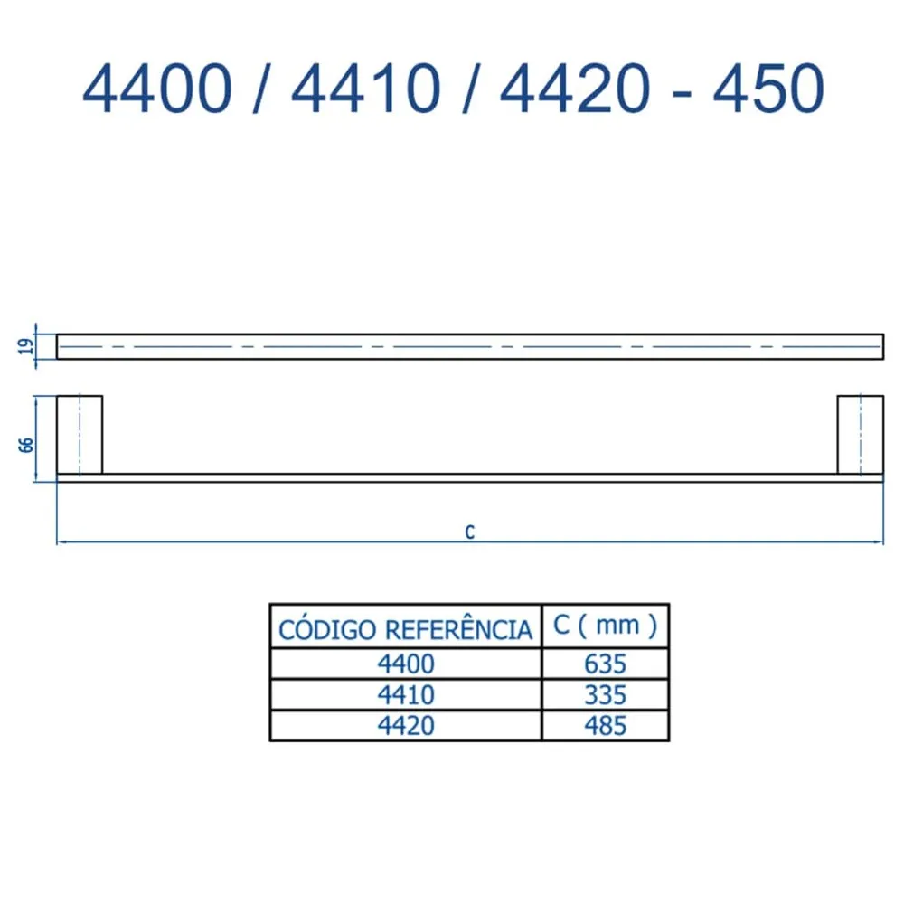 Porta Toalha Longo 63,5 cm Fani Horus Preto Fosco 4400 BK450