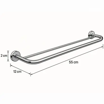 Porta Toalha Duplo 55cm Latão Cromado Luxo Sofisticado
