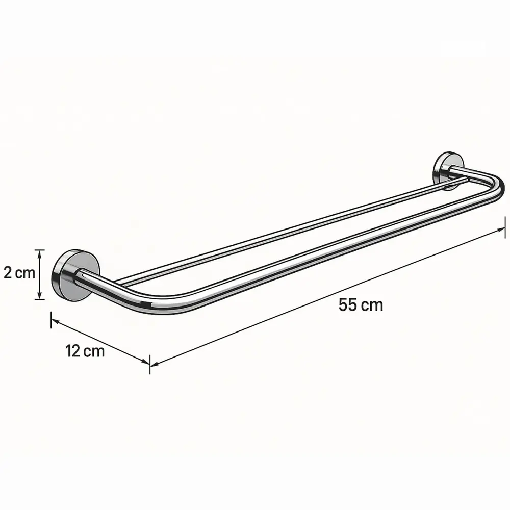 Porta Toalha Duplo 55cm Latão Cromado Luxo Sofisticado