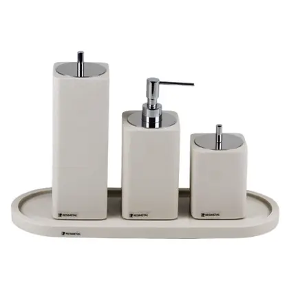 Conjunto Banheiro Otto 3 Peças em Resina Linho Fosco - Cromado