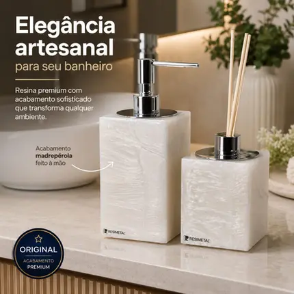 Conjunto Banheiro 2 Peças em Resina Madreperola - Cromado