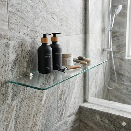 Porta Shampoo Vidro Temperado Vogue Luxo Suporte Inox