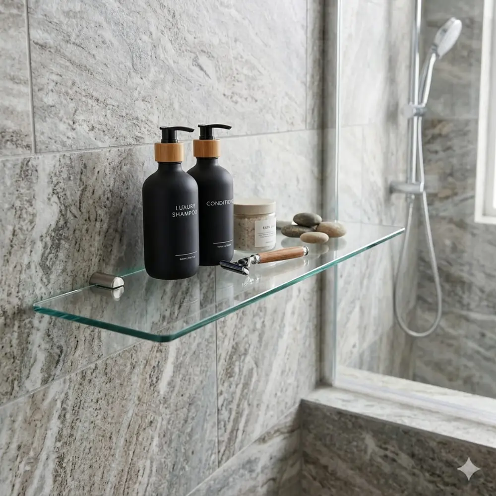 Porta Shampoo Vidro Temperado Vogue Luxo Suporte Inox