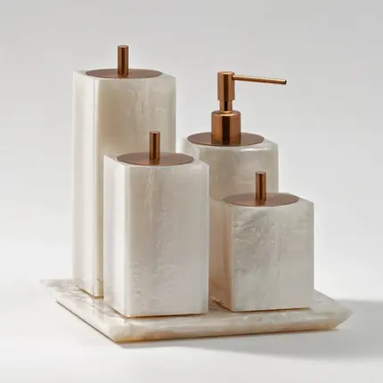 Conjunto Banheiro 4 Pçs em Resina Madreperola - Red Gold Matte