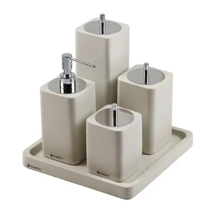 Conjunto Banheiro Otto 4 Peças em Resina Linho Fosco - Cromado