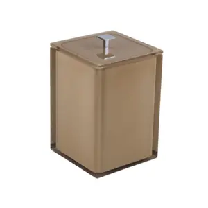 Lixeira Quadrada 5,5L em Resina Cristal Honey - Cromado