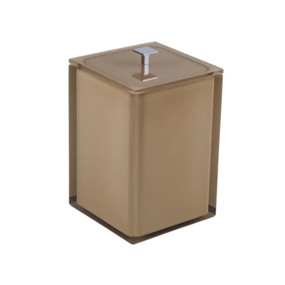 Lixeira Quadrada 5,5L em Resina Cristal Honey - Cromado