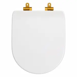 Assento Sedile em Poliéster Slow Close Vogue Plus Branco Gold Matte com Rebite Oculto