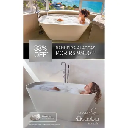 Banheira de Imersão Sabbia Alagoas em Duramatt Branco Fosco com Válvula Click Cromada