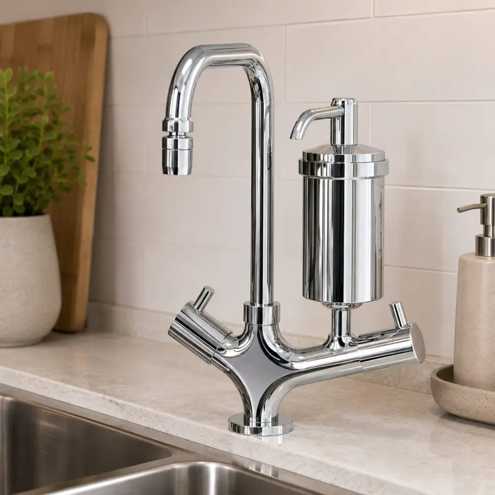 Conjunto Torneira com Filtro de Mesa para Cozinha Bica Móvel Fani Cromado 1870 C350