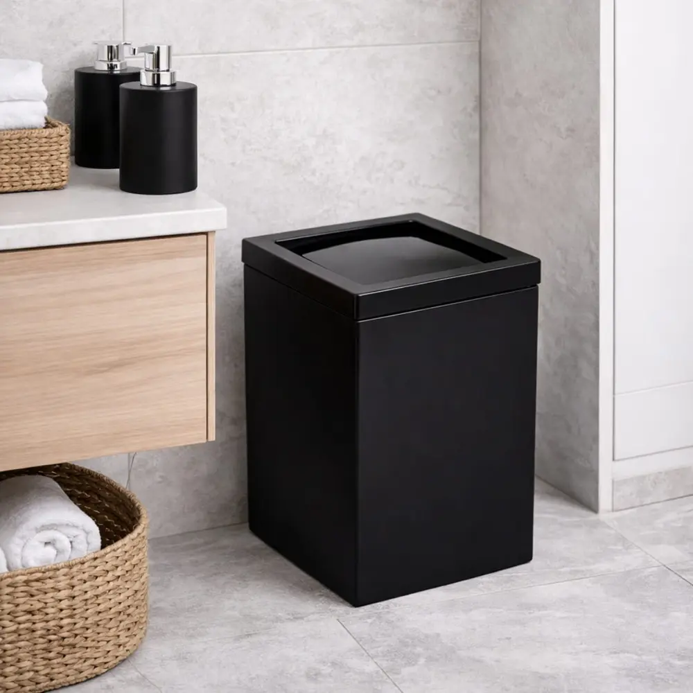 Lixeira Quadrada Basculante 5L em Resina Preto