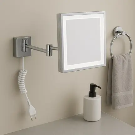 Espelho Quadrado de Parede Italy Line com LED e Aumento Cromado