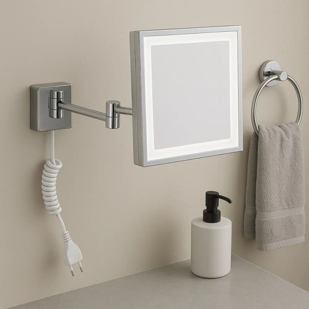 Espelho Quadrado de Parede Italy Line com LED e Aumento Cromado