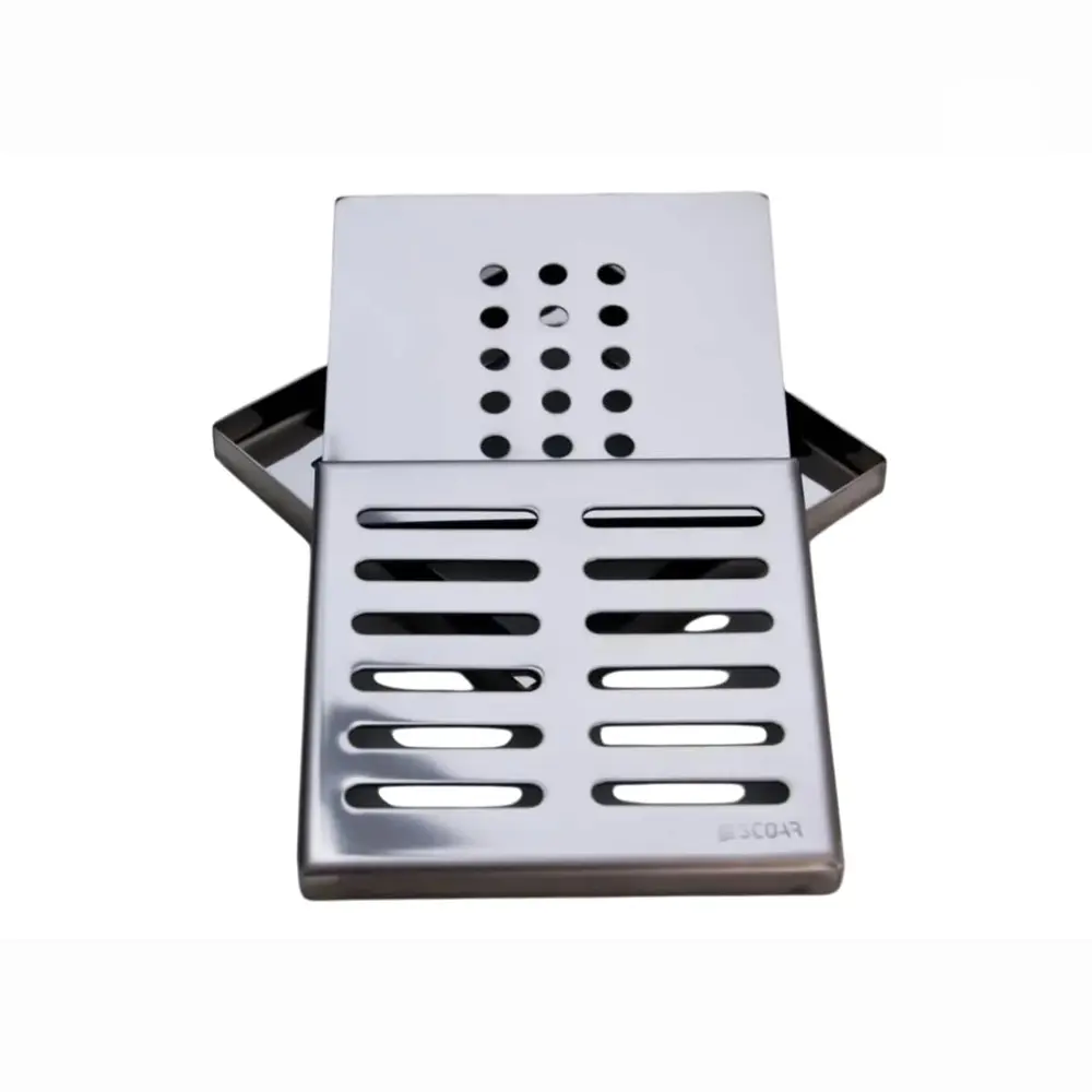 Ralo Quadrado com Chapa Difusora  15x15cm Scoar em Aço Inox