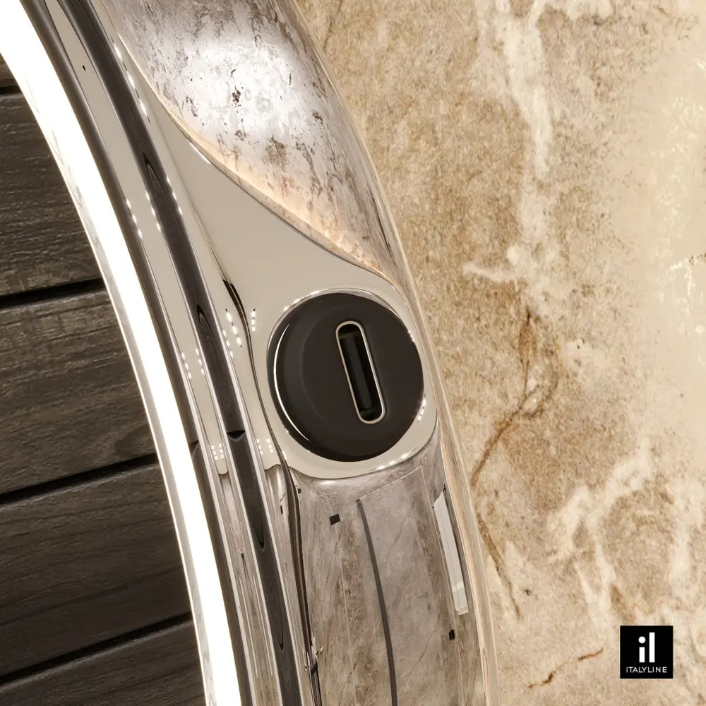 Espelho Redondo de Parede Italy Line com LED Sem Fio e Aumento Preto Fosco