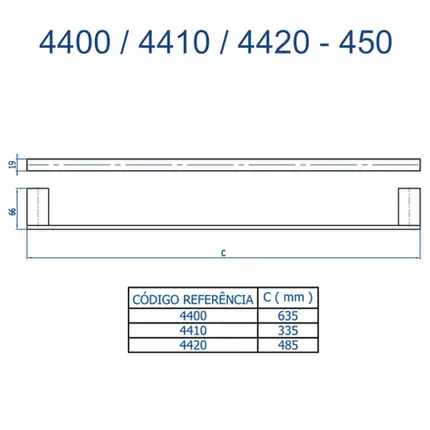 Porta Toalha Longo 63,5cm Fani Horus Grafite Ônix 4400 GO450