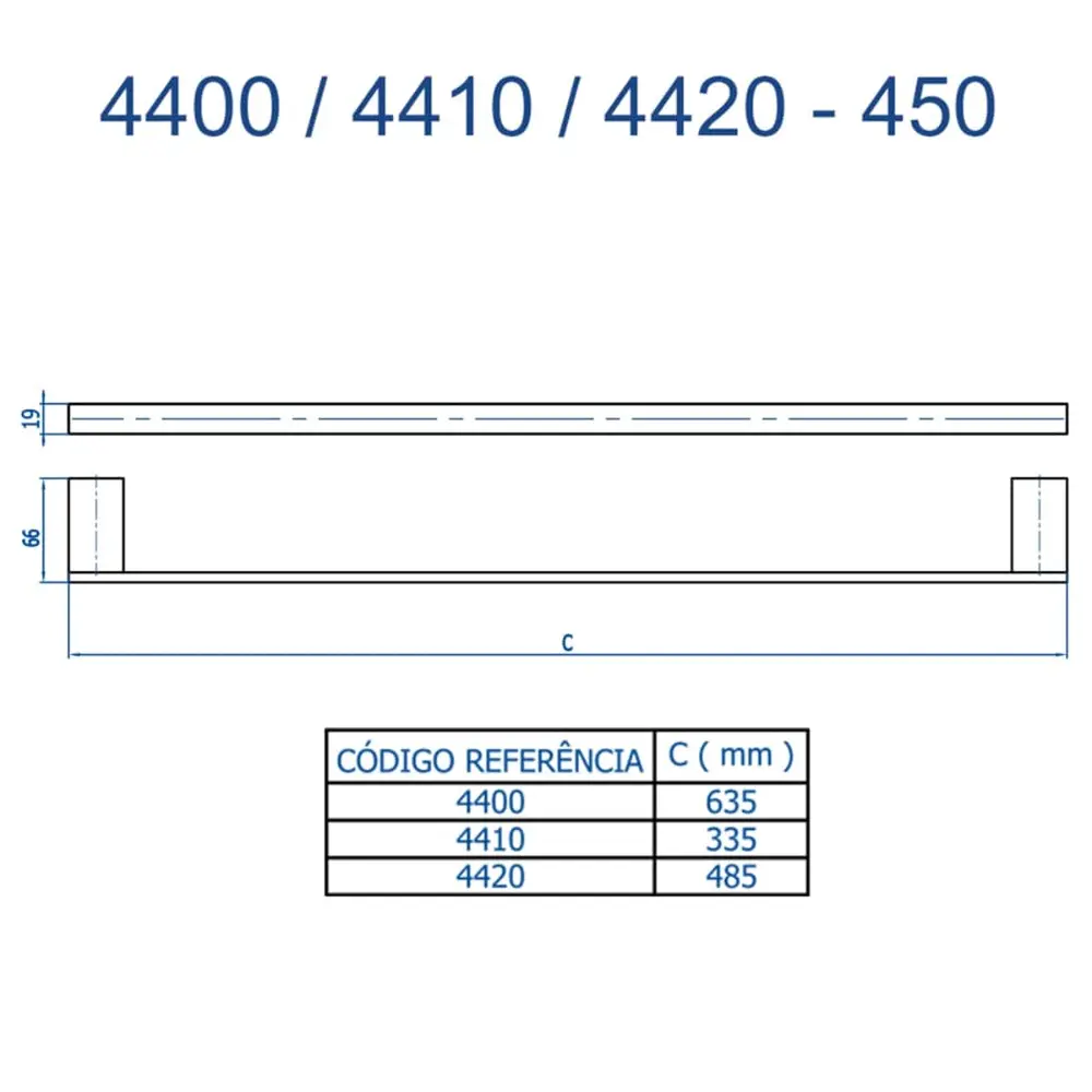Porta Toalha Longo 63,5cm Fani Horus Grafite Ônix 4400 GO450