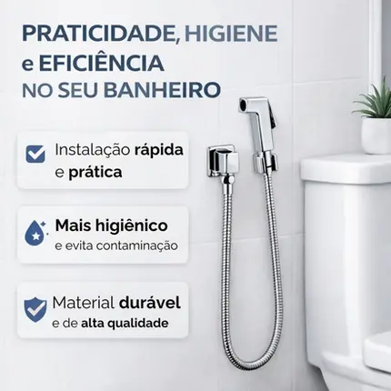 Ducha Higiênica Cromada Registro 1/4 Volta Mangueira 1,20m