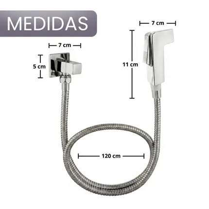 Ducha Higiênica Cromada Registro 1/4 Volta Mangueira 1,20m