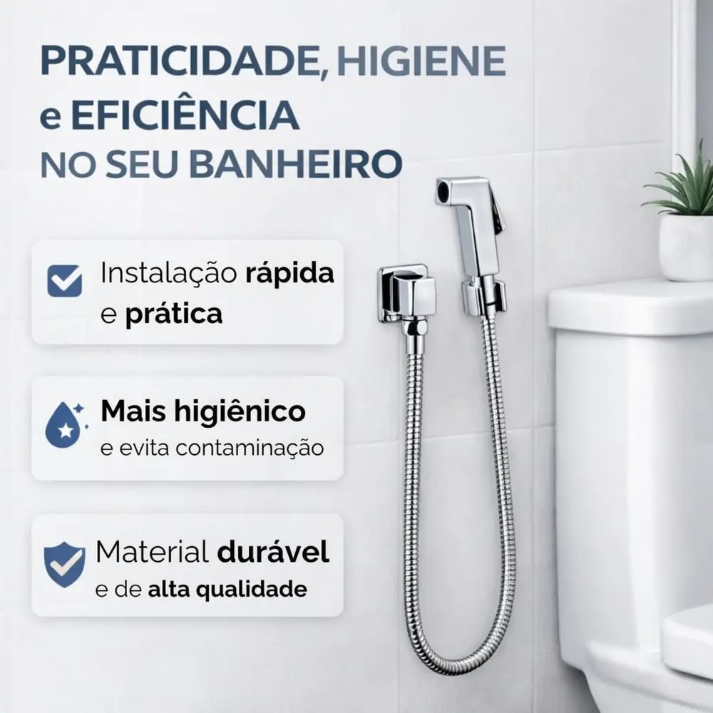 Ducha Higiênica Cromada Registro 1/4 Volta Mangueira 1,20m