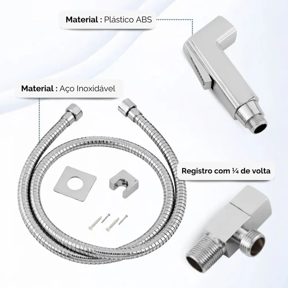 Ducha Higiênica Cromada Registro 1/4 Volta Mangueira 1,20m