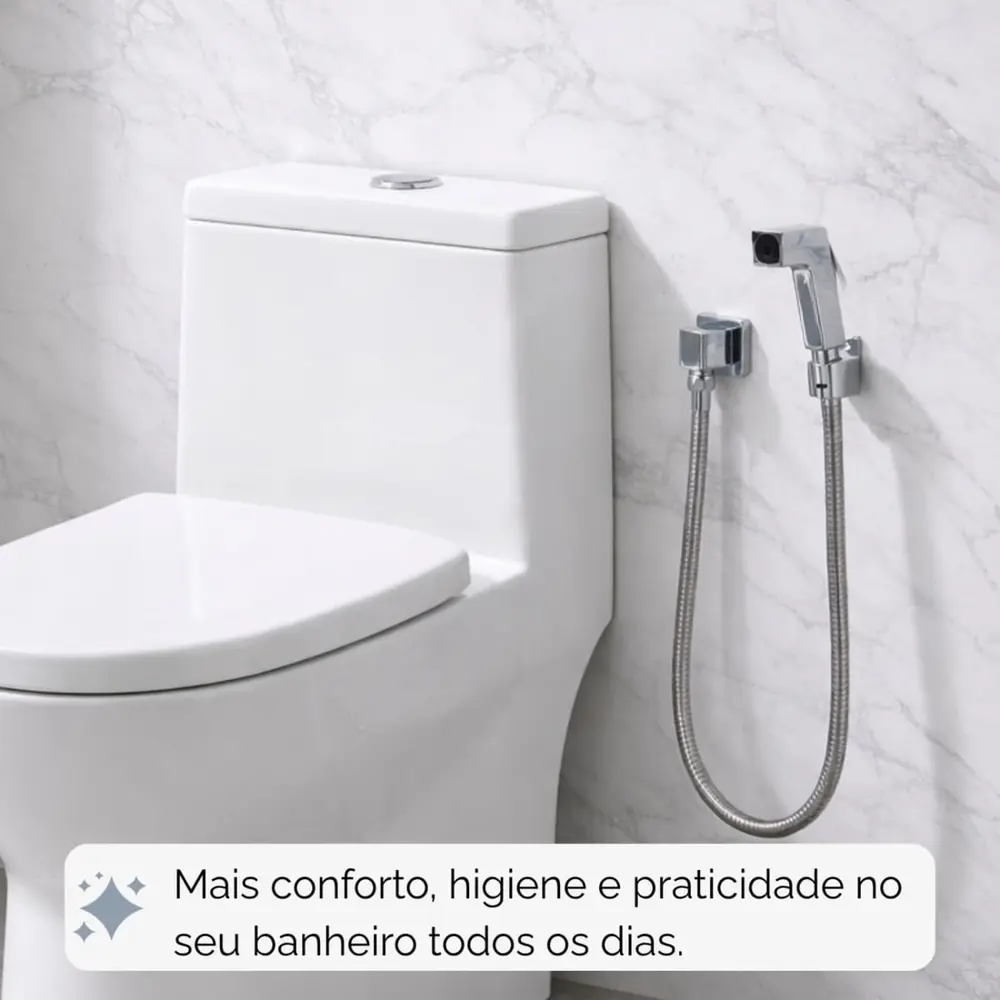 Ducha Higiênica Cromada Registro 1/4 Volta Mangueira 1,20m