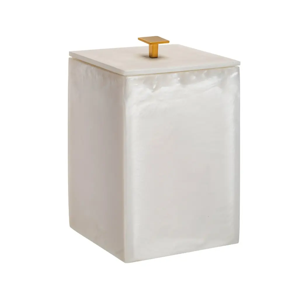 Lixeira Quadrada 5,5L em Resina Madreperola - Ouro Escovado