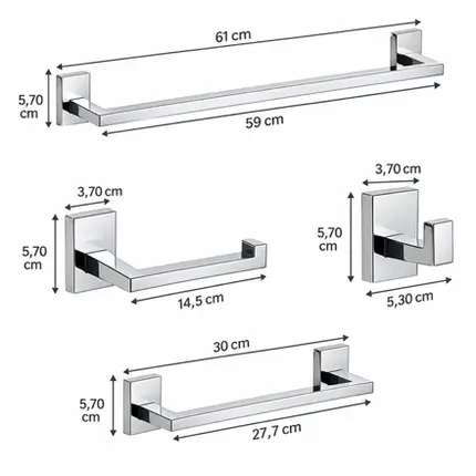 Kit de Acessórios para Banheiro 4 Peças Inox Cromado