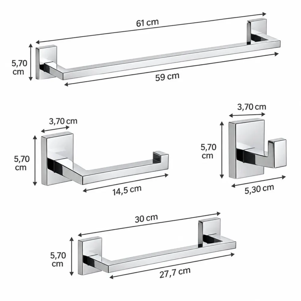 Kit de Acessórios para Banheiro 4 Peças Inox Cromado