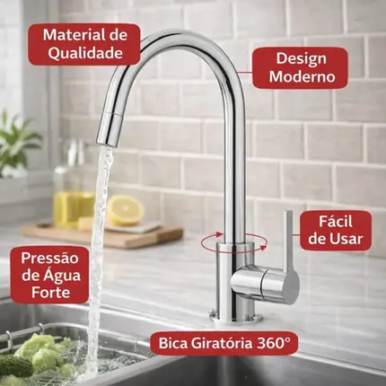 Torneira Gourmet Monocomando Cromada Água Quente e Fria 360