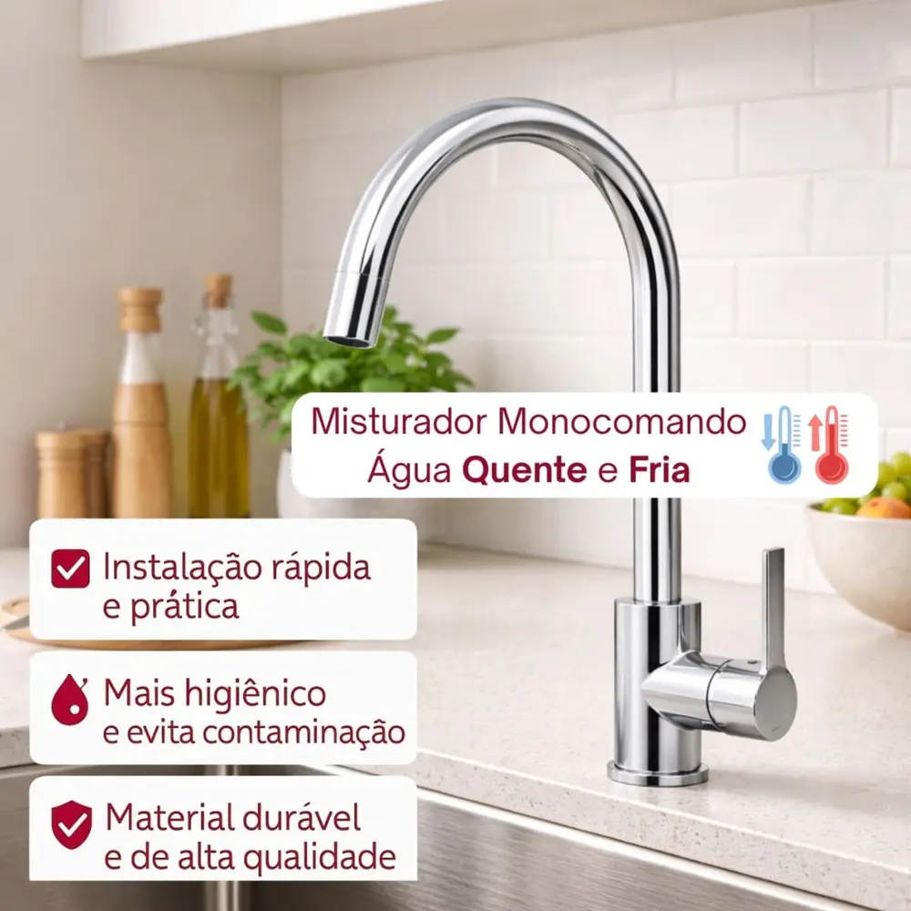 Torneira Gourmet Monocomando Cromada Água Quente e Fria 360