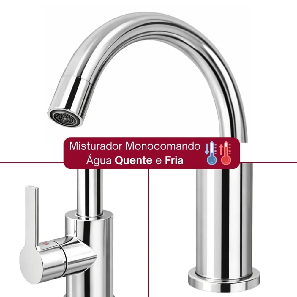 Torneira Gourmet Monocomando Cromada Água Quente e Fria 360