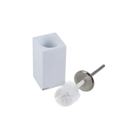 Porta Escova Sanitária Quadrada em Resina Branco - Cromado