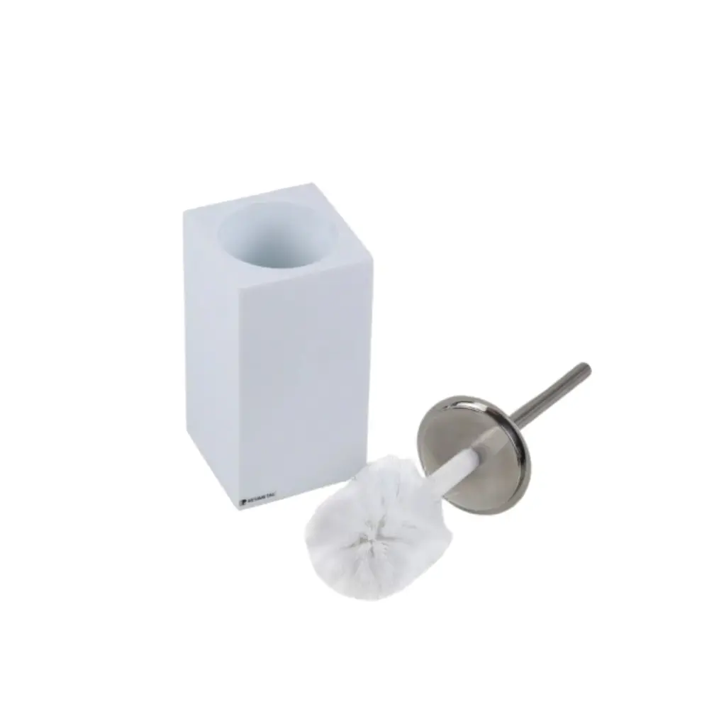 Porta Escova Sanitária Quadrada em Resina Branco - Cromado