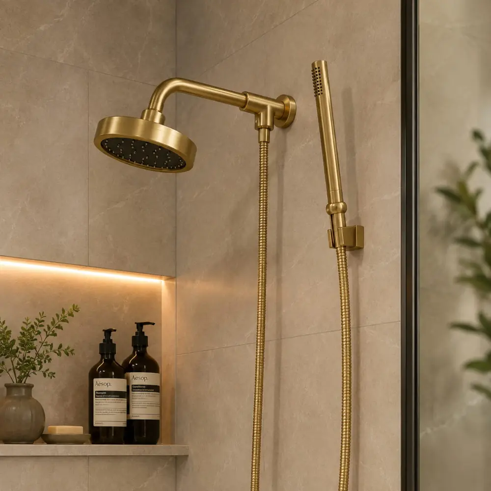 Chuveiro Articulado de Parede Autolimpante com Desviador Fani Mix Dourado Fosco 3310 DV500