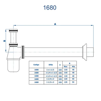 Sifão Regulável para Lavatório 1 x 1.1/2 Fani Cobre Fosco 1680 RV