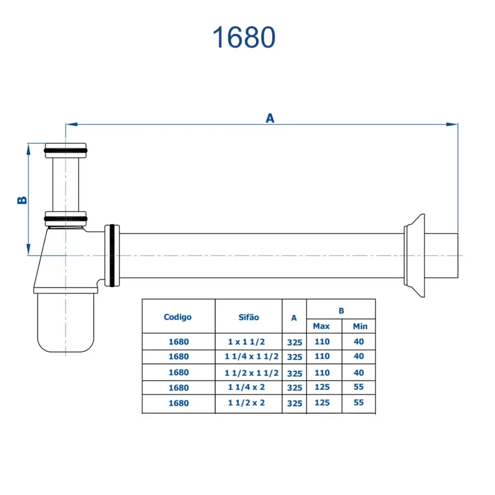 Sifão Regulável para Lavatório 1 x 1.1/2 Fani Cobre Fosco 1680 RV