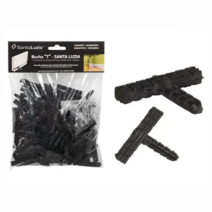 Kit Bucha T em Nylon com Prego 50 Unidades para Fixação de Rodapé Santa Luzia