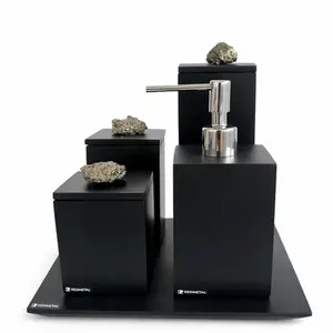 Conjunto Banheiro Naturalle 4 Peças em Resina Preto Fosco com Pedra Pirita