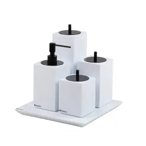 Conjunto Banheiro 4 Peças em Resina Branco - Black Matte