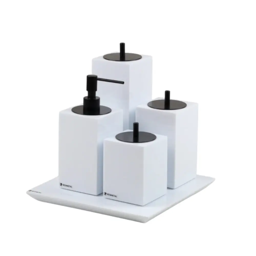Conjunto Banheiro 4 Peças em Resina Branco - Black Matte