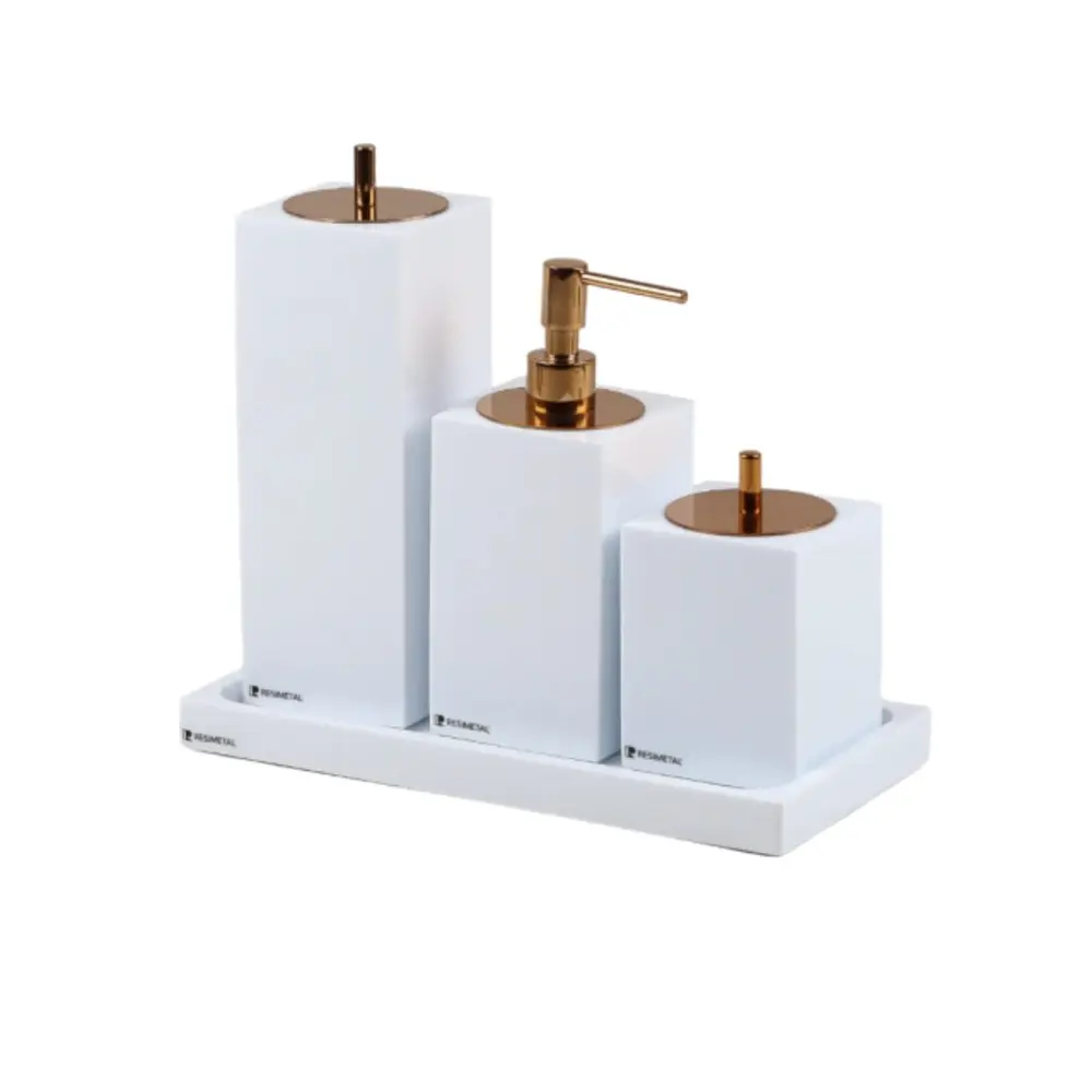 Conjunto Banheiro 3 Peças em Resina Branco - Red Gold