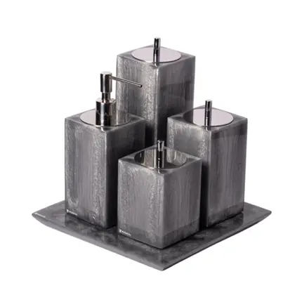 Conjunto Banheiro 4 Peças em Resina Prata Lunar - Cromado