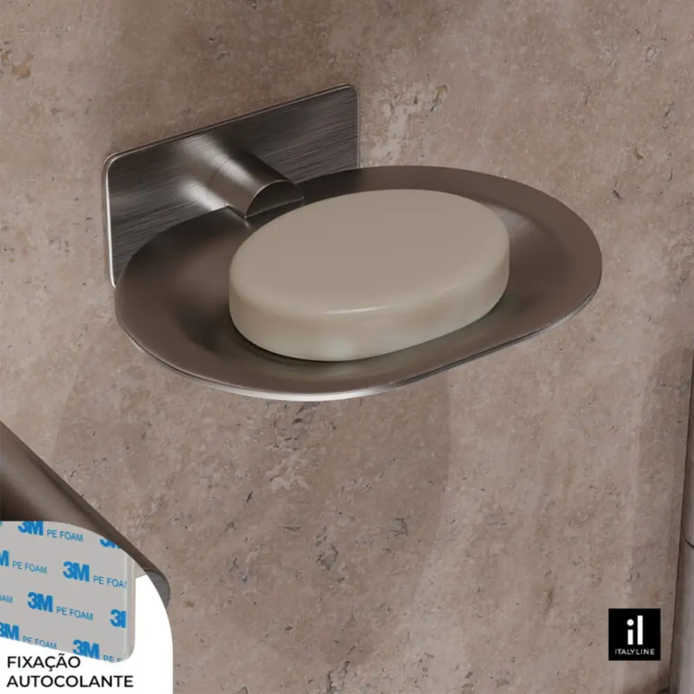 Porta Sabonete Italy Line Delia Inox Escovado Colante